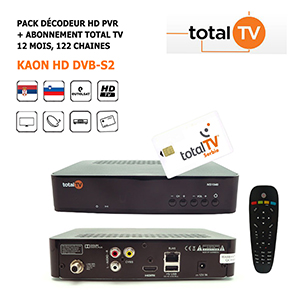 Pack Dcodeur Satellite HD PVR Kaon HD DVB-S2 + Abonnement Total Tv 12 mois, 122 Chaines, Serbes, Slovnes et Serbo-Croates